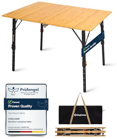 KingCamp Folding Camping Table Bamboo Adjustable 16.5~27.5 Up to 176lbs