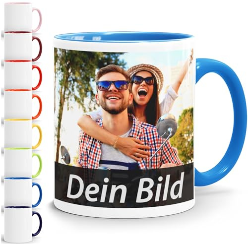 SpecialMe® Fototasse mit eigenem Bild personalisiert Fotogeschenke Tasse selber gestalten mit eigenem Foto und Text Weiss-innen-blau standard