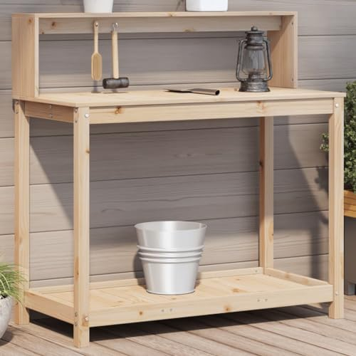 Tidyard Pflanztisch mit Ablagen Gärtnertisch Blumentisch für Garten Balkon Terrasse, Gartentisch Arbeitstisch, 108x50x109,5 cm Massivholz Kiefer