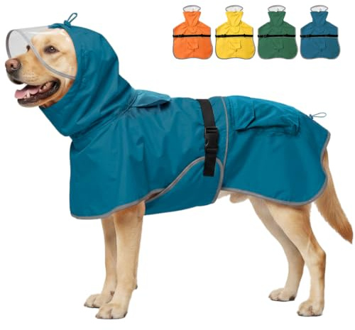 KOOGAL Hunde-Regenmantel mit Kapuze, Wasserdicht, Verstellbar, Leicht, für Kleine, Mittlere und Große Hunde (Blau, 6XL)
