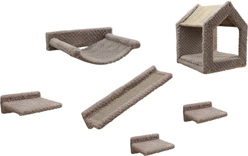 Kerbl Pet Kletterwand Monte Baldo | Taupe, sechsteiliger Wandkratzbaum mit Sisalsäulen, für mehrere Katzen geeignet und bis 10 kg belastbar