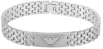 Emporio Armani bracelet pour homme en acier inoxydable ou en cuir avec fermoir à maillons, Argent blanc