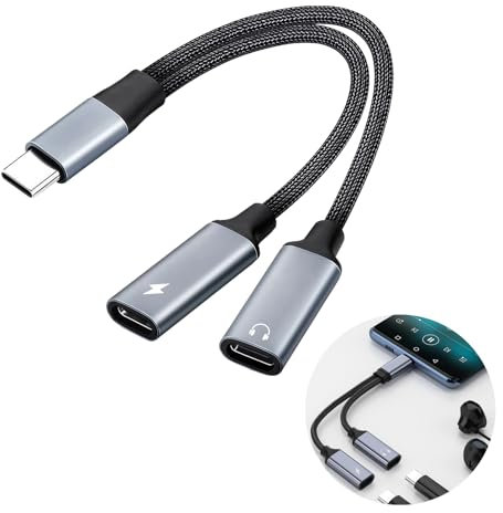 Samsung USB C 2 in 1 Headphone & Charging Adapter - PD 60W Fast Charging & Data Transmission - Compatible with Samsung, Huawei