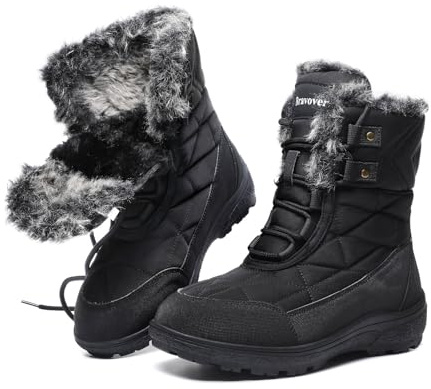 ziitop Stivali da Neve Donna Stivaletti Invernali Impermeabili Antiscivolo Foderata Pelliccia Caldo Stivale a metà Polpaccio Stivaletti Casual Outdoor Stivali da Escursionismo Nero 37 EU