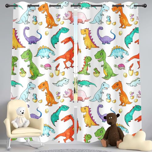 SHROUDEX Kinder Vorhang Blickdicht Thermovorhang Dinosaurier Muster Gardinen Wohnzimmer Vorhänge Dinosaurier-Vorhänge Tiere Wildtiere Dino Druck Muster Gardinen (1,100×140BxH (50×140cm×2))