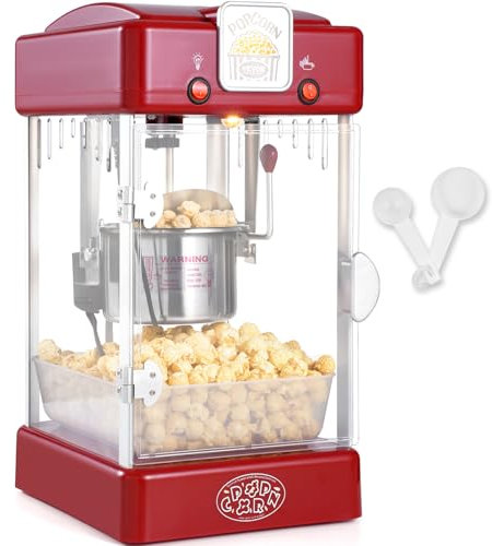 VEVOR Máquina para Hacer Palomitas de Maíz de Sobremesa, 300 W, 2,5 oz, 4 Cuartos de Galón por Lote, con Puerta de Polipropileno, Incluye 2 Palas y Bandeja, Estilo Cine, Color Rojo, 240 x 275 x 475 mm