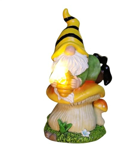 Figurine de nain solaire de jardin, nain solaire décoratif, sculpture de nain solaire de jardin, nain solaire monté avec lumière LED, statue de nain solaire d'extérieur avec lumières, nain de jardin