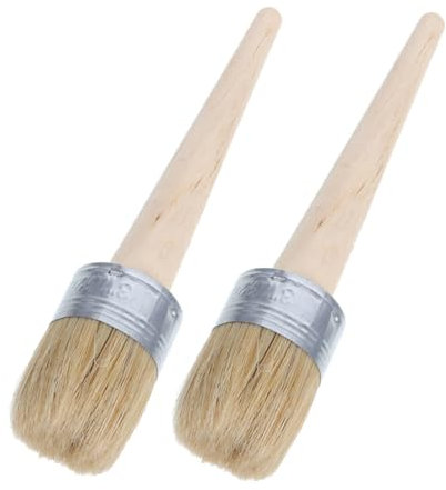 WOONEKY 2pcs Paint Brushes Round Head for Furniture Waxing Painting Decorative Art DIY Craft Project Tool