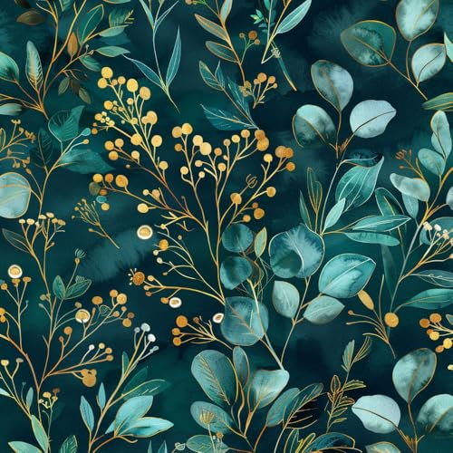 JIAOQSS Papel pintado autoadhesivo Acuarela de hojas de eucalipto verde oscuro con motivos florales Papel tapiz adhesivo de vinilo impermeable decorativo para dormitorio