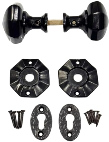 SCORPIO HARDWARE Door Knobs Black Round Oval Octagonal Cast Iron Antique Tudor Rim or Mortice (Octagonal Knob)