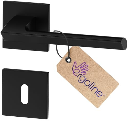 ERGO line Modern Design, Schwarz Türbeschlag QUANTO, Türgriff für Zimmertüren Schwarz Matt, Eckig Drückergarnitur, Die ultra-feine Silhouette, Türbeschlag, Türklinke Schwarz, Türdrücker