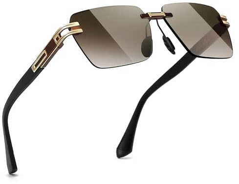 SUNGAIT Gafas de sol rectangulares sin montura cuadradas sin marco para hombres y mujeres Y2K vintage protección UV