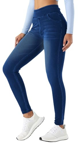 Onsoyours Jeggings Femme Jean Taille Haute Elastique Yoga Leggings Slim Jeggings Denim Pantalon de Sport A Bleu Foncé XL