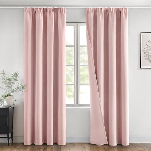 MIULEE Verdunklungsvorhang Blickdicht 2er Set B140 H245 Hellrosa | blickdichter Verdunklungsvorhang mit Kräuselband, modernes Design, kälteabweisend, dekorativ für Wohnzimmer und Schlafzimmer