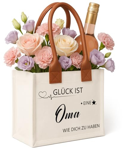 Oma Geschenk Einkaufstasche, Tasche Personalisiert als Großmutter Geburtstagsgeschenk, Muttertagsgeschenk für Stofftasche, Baumwolltasche Geschenk für Oma zum Geburtstag, Muttertag, Weihnachten