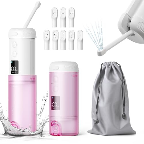 ZEY LUXE Upgraded Electric Portable Bidet 250ml – Peri Bottle for Women with 5 Pressure Modes, 8 Nozzles, 180° Rotating Head – Rechargeable Travel Hygiene Sprayer (B10-White & Purple, 250 ML)