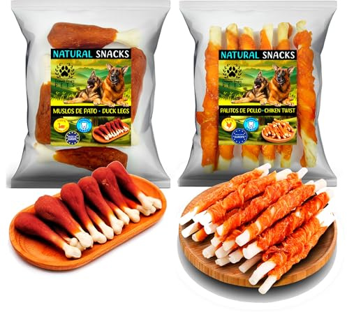Pack Scoperta 2 Gusti per Cani – 2 x 100 g Snack Naturali di Anatra e Pollo (Cosciotti di Anatra e Bastoncini di Pollo) – Senza Cereali – Premio Dentale per Cani di Taglia Media e Grande