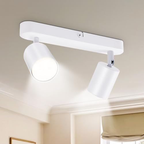 Seruno X Barra de Luz de Techo 2 Focos, Foco Ajustable GU10 Metal Blanco, Lámpara de Techo Moderna Industrial para Cocina Dormitorio Salón Pasillo Comedor (Bombillas No Incluidas)