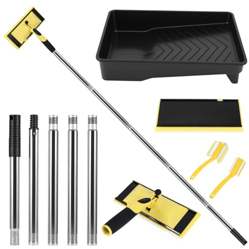 Paint Pad Set with Extension Pole, 9 Inch Paint Pads for Walls and Ceilings | Paint Pad Applicator with 1.2m Extension Pole, Tray, Replacement Pads and 2 Brushes, Painting Tool Kit for Home Wall Door