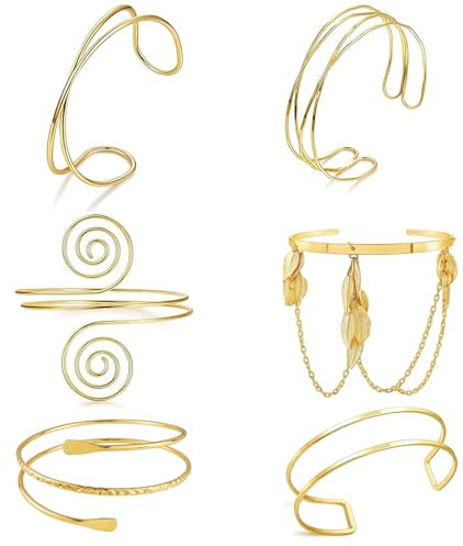 YANJINGHE 4 Pièces Bracelets de Bras, Bracelet Manchette, Bracelets de Bras Réglables, Bracelet Brassard Femme Set, Bohème, Doré, pour Fêtes Festivals Et Mode Quotidienne (C)
