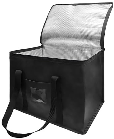 Kühltasche 40L, Kuhltasche, Kühltasche Einkaufen, Große Thermotasche | Faltbar Thermotasche, Auslaufsicher, Wasserdicht für Outdoor BBQ Camping, Einkaufen, Reisen, Strand (Schwarz, 43 x 30 x 31cm)