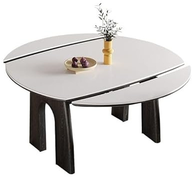 IMEITE Büro-Besprechungstisch Klappbarer Esstisch und Stühle aus massivem Holz, Rock Board-Tischplatte, Walnussfarbe, einziehbarer runder Tisch Esstisch(1.5m)