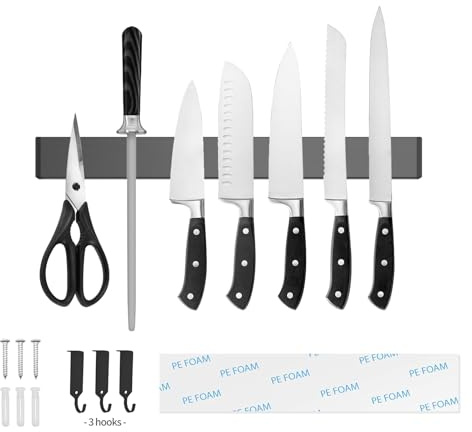 Tysonir 20 Inch Stainless Steel Magnetic Knife Holder,Strong and Secure Magnetic Knife Rack for Metal Kitchen Utensils,Black