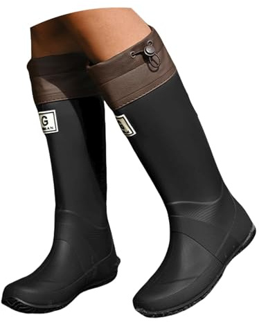 Richymfa Botas de lluvia para mujer, altas antideslizantes, impermeables, ligeras, botines de trabajo resistentes para jardinería, zapatos de color liso, botas altas al aire libre, botas de agua de