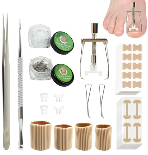 Ingrowing Toenail Removal Kit, 105PCS Ingrown Toenail Treatment Correction Strips Set for Nail Curve Relief, Professional Podiatry Tools with Adjustable Braces & Soft Gel Protectors for Home Foot Care