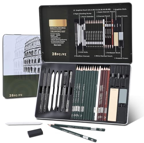JKOKPMG Skizzen Zeichen Bleistift Set, Zeichenset,Zeichenstifte Professionell Zeichenset Malset mit Graphitstift Kohlestifte für Zeichnen Skizzieren für Künstler Erwachsene Teenager