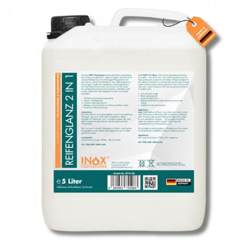 INOX® Reifenglanz - 5L Soin pour pneus et plastiques de voiture & soin pour caoutchouc pour l'extérieur - Noir - Entretien pour pneus et brillance - Entretien et nettoyant pour pneus de voiture - Noir