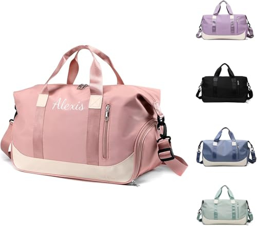 Personalisierte Sporttasche, Gestickt Gym Tasche, Reisetasche Mit Nassfach & Schuhfach Reisetasche, Gym Tasche Damen 35L Sporttasche Mädchen, Duffel Bag Weekender Trainingstasche Damen