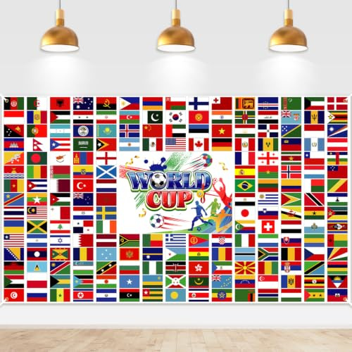 DPKOW Deko 2026 WM Flaggen Banner Länderflaggen Nationalflaggen 2026 WM Fußball Weltflaggen Internationale Flaggen Weltmeisterschaft Deko Hintergrund Banner Fanartikel Fußball, 185 x 110 cm