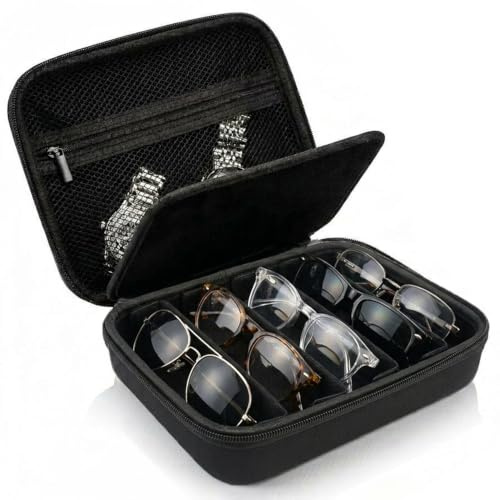 Brillenbox für Mehrere Brillen Sunglasses Organizer, Brillenbox mit 5 verstellbaren Fächern zur Aufbewahrung von Mehreren Brillen und Sonnenbrillen