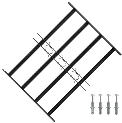 LoogCape Grille de fenêtre 75,5 x 60 cm en acier revêtu par pulvérisation noire réglable pour l'intérieur et l'extérieur, protection contre les effractions, résistante à la corrosion, résistante aux