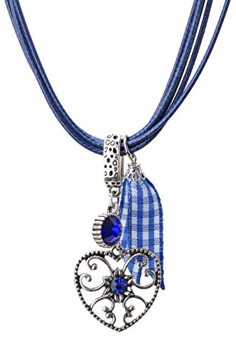 Schöneberger Trachten Couture Trachtenkette Alpenherz eleganter und funkelnder Edelweiss Anhänger mit Strass - Trachtenschmuck Kette für Dirndl und Lederhose (Blau)