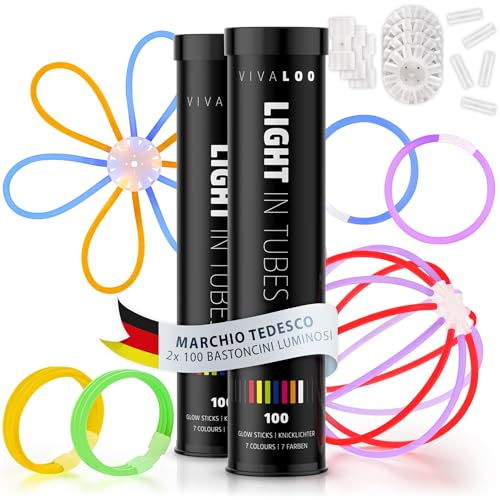 Vivaloo 100 Knicklichter Set 7 Farben inkl. Verbinder - Leuchtstäbe mit Verbinder für Leuchtarmbände, Party Brillen, Bälle usw. - Deko & Festival Zubehör - Lichter Neon - Deko