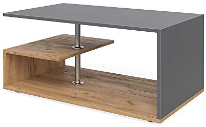 Vicco Couchtisch Guillermo, Anthrazit/Sandeiche, 91 x 52.6 cm | zur Aufbewahrung von Zeitschriften und Fernbedienungen