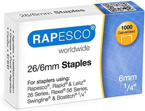 RAPESCO Set med 5 lådor med 1 000 galvaniserade häftklamrar 26/6 mm