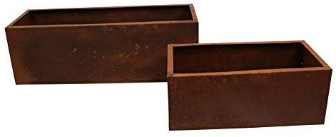 FRANK FLECHTWAREN Pflanzer Rost, im 2er Set aus lackiertem Metall in Rostoptik, 40 x 19 x 16 cm, 50 x 24 x 20 cm, Schlichte eckige Form