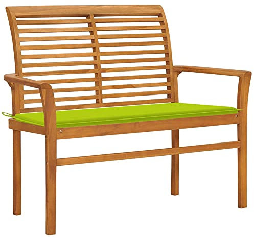 Tidyard Gartenbank Holzbank 112 x 55 x 94 cm mit Hellgrüner Auflage,Sitzbank Bank Gartenm?Bel Balkonbank Terrassenbank Parkbank,Fein geschliffenes Teakholz