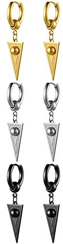 JewelryWe Schmuck Damen Herren Creolen Ohrringe Edelstahl Dreieck Ohrhänger Ohrstecker Silber Gold Schwarz Hip hop Geschenk