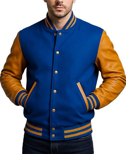 III-Fashions Baseball Jacket - High School College Varsity Bomber Jacket - Blue and Gold Letterman Jacket for Men, XX-Large