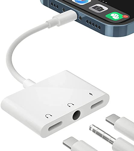 AUELEK Headphone Jack Adapter Audio Splitter,3-in-1 Headphone Adapter Compatible with iOS and iPhone Devices – Multifunctional Dual light-ning 3.5mm Headphone Splitter,Support Charging & Music