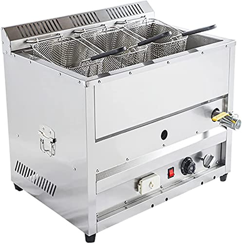Freidora de gas con control de temperatura de gran capacidad, freidora de acero inoxidable con tapa y cestas, mejora de la calefacción estéreo, gran capacidad de 15L/25L, fácil de limpiar, para