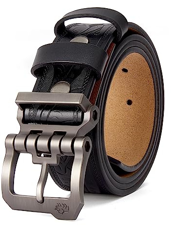 BISON DENIM Gürtel Herren Leder, Ledergürtel Herren für Jeans Anzug 38mm | Cowboy Herren-Gürtel für Casual Arbeit Business, Anzuggürtel Echtleder Alloy Schnalle, Geschenkbox