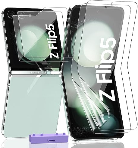 AnnhanT Protection d'écran pour Samsung Galaxy Z Flip 5, Protecteur Flexible Film 2 Pièces et Verre Protection Ecran Arrière 2 Pièces. Anti-Rayure Haute définition Protection pour Galaxy Z Flip 5