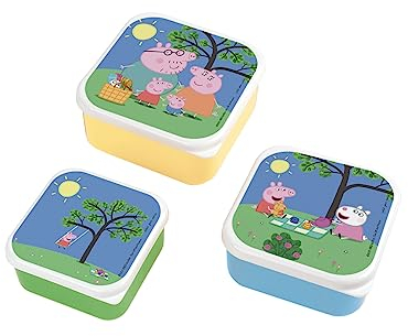 PETIT JOUR - Set De 3 Lunch Box Repas Ou Goûter Pour Enfant - Petite, Moyenne, Grande - S'emboitent Entre Elles - Polypropylène - PEPPA PIG