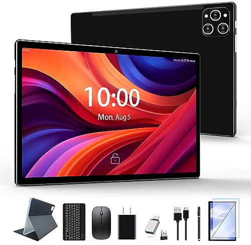 KADYBE 2025 Tablet 10 Zoll mit Tastatur, Stift und Maus, 5G WLAN Android Tablet, Octa-Core, 128GB ROM(1TB TF), 1080 LCD, 7000mAh, Google GMS-Zertifiziert, Type-C, Black