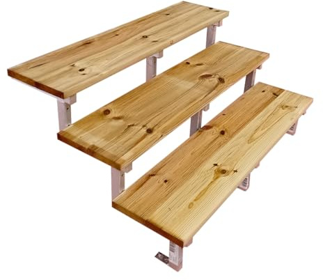 Holztreppe mit Stahl Treppenwangen im Set, 2 bis 5 Stufen, Gartentreppe, druckimprägniertes KDI Holz (3 Stufen, 160 cm)